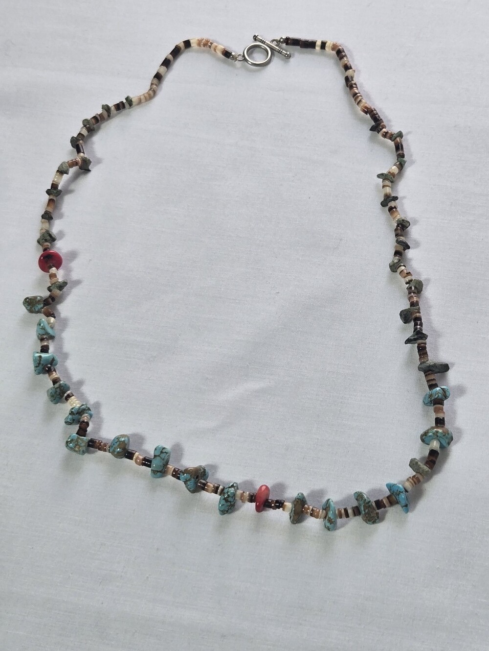 Vintage Native American Pawn Turquoise Coral Heishi Bead Southwestern Necklace